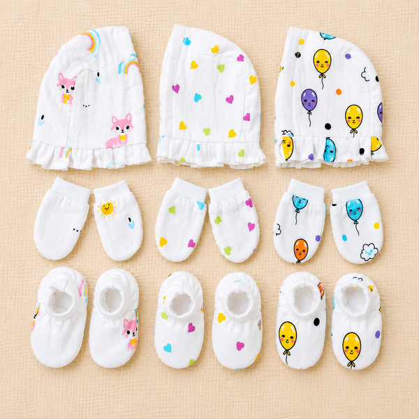 Muslin Cap,Mitten,Booties set