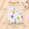 Muslin Newborn Cap,Mitten,Booties set, Double layer 100% Cotton, Pack of 1, Happilo print